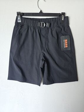 NWT Bass Outdoor Boys Trail Shorts Black Size M (10/12) Elastic Waist Belted